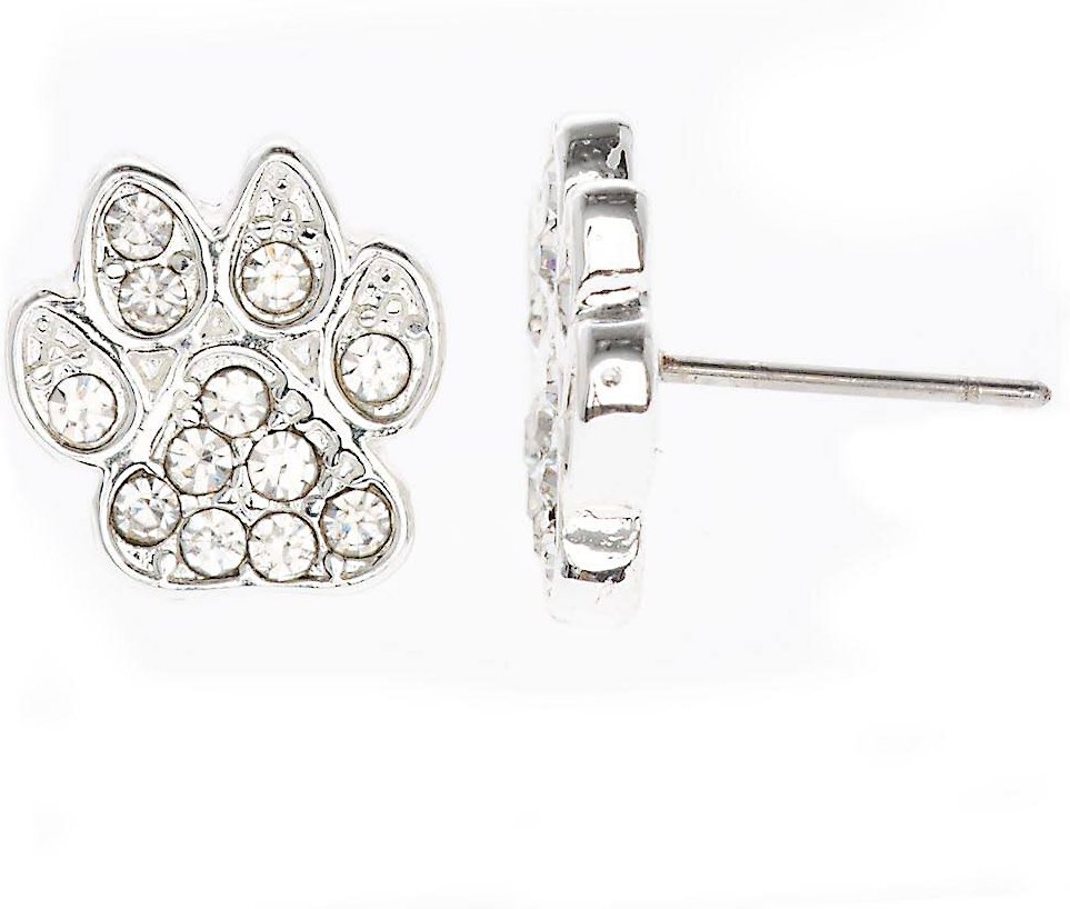 Pet Friends Pave Circle Paw Stud Earrings