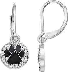 Pet Friends Paw Circle Drop Earrings, Silver Jet