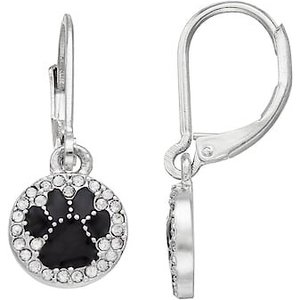 Pet Friends Paw Circle Drop Earrings, Silver Jet