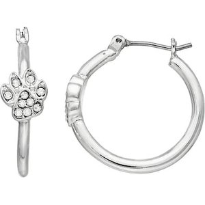Pet Friends Paw Hoop Earrings, Silver Crystal
