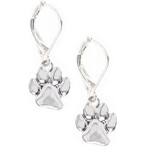 Pet Friends Paw Print Drop Earrings, Silver