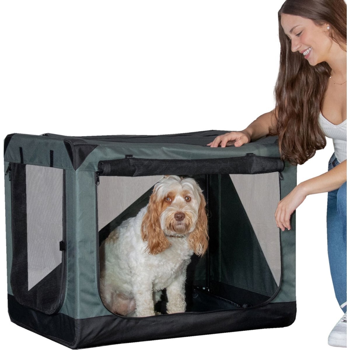 Pet Gear 3 Door Insta-Fold Soft Dog Crate, Dark Cypress, 36 inch