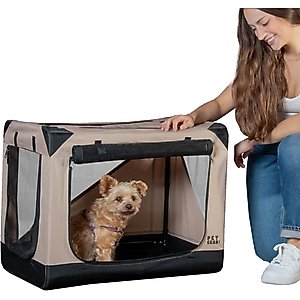 Pet Gear 3 Door Insta-Fold Soft Dog Crate, Sand, 26 inch