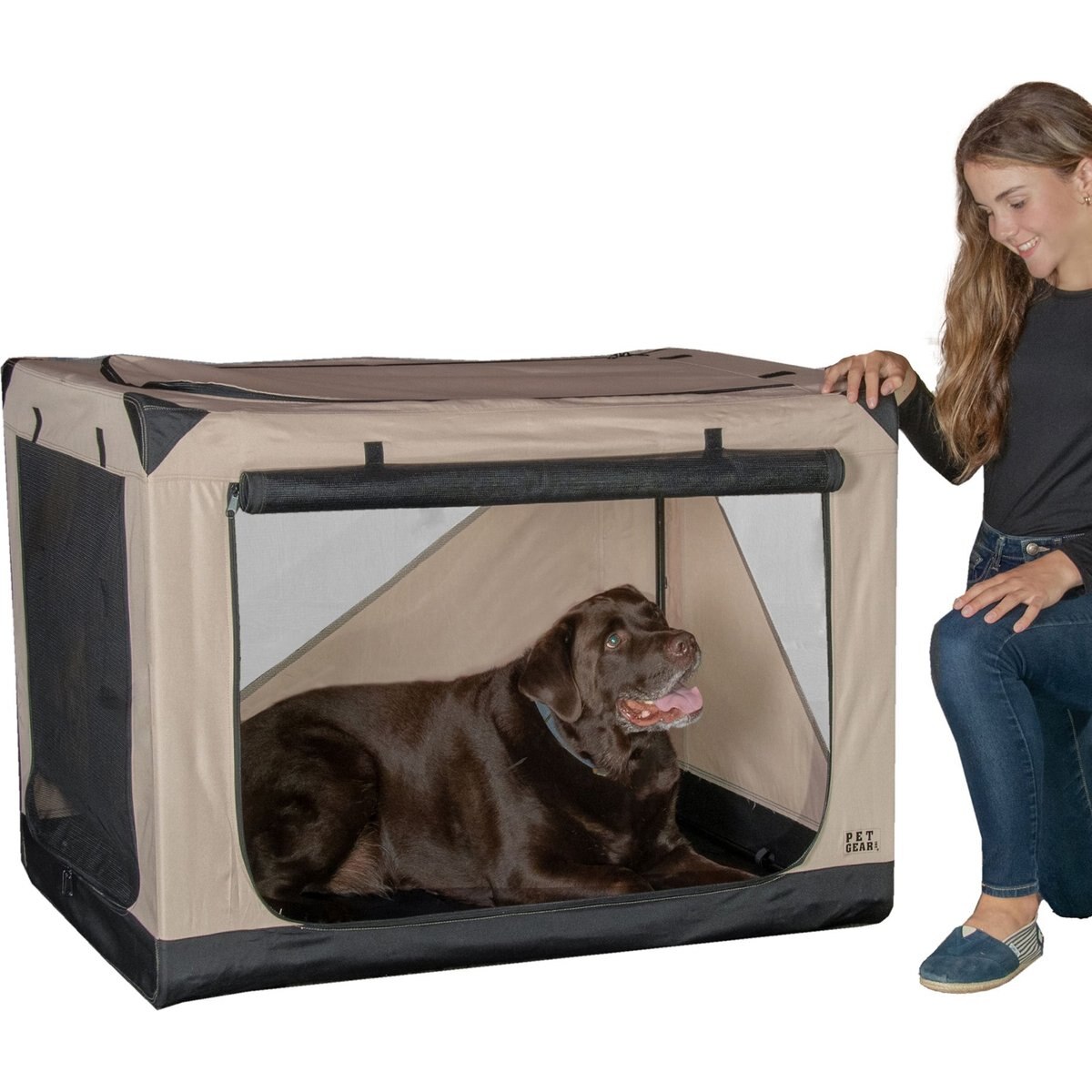 Pet Gear 3 Door Insta-Fold Soft Dog Crate, Sand, 42 inch