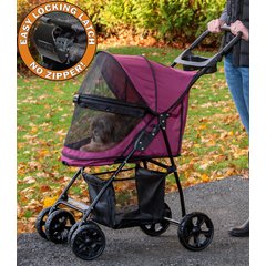 Pet Gear Happy Trails Lite No-Zip Pet Stroller, Boysenberry