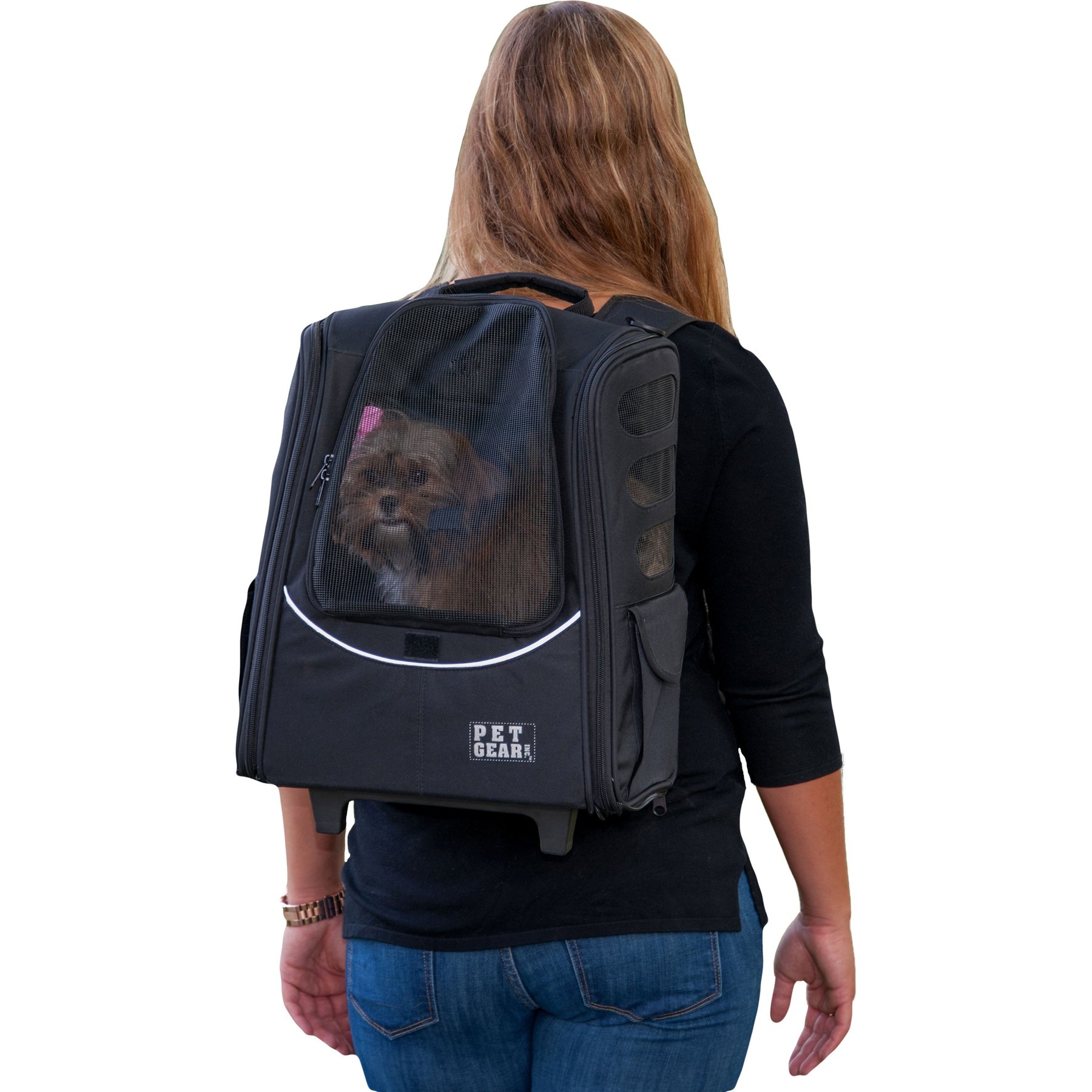 Pet Gear I-GO2 Escort Dog, Cat & Small Pet Backpack & Rolling Carrier, Black