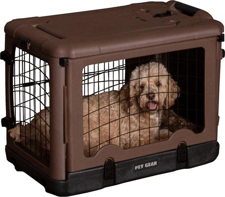 Show full view: Pet Gear The Other Door 4-Door Collapsible Wire Dog Crate & Pad, Chocolate, 27 inch slide 1 of 8