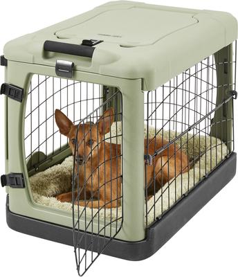 Show full view: Pet Gear The Other Door Double Door Collapsible Wire Dog Crate & Plush Pad, Sage, 27 inch slide 4 of 10