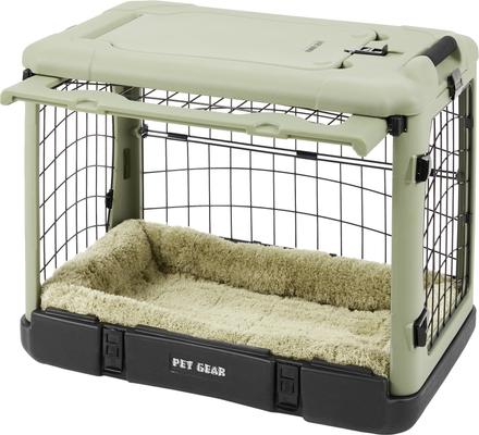 Show full view: Pet Gear The Other Door Double Door Collapsible Wire Dog Crate & Plush Pad, Sage, 27 inch slide 5 of 10