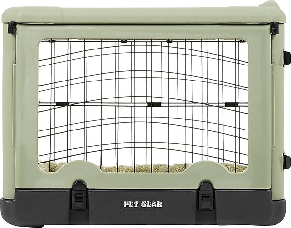 Show full view: Pet Gear The Other Door Double Door Collapsible Wire Dog Crate & Plush Pad, Sage, 27 inch slide 7 of 10