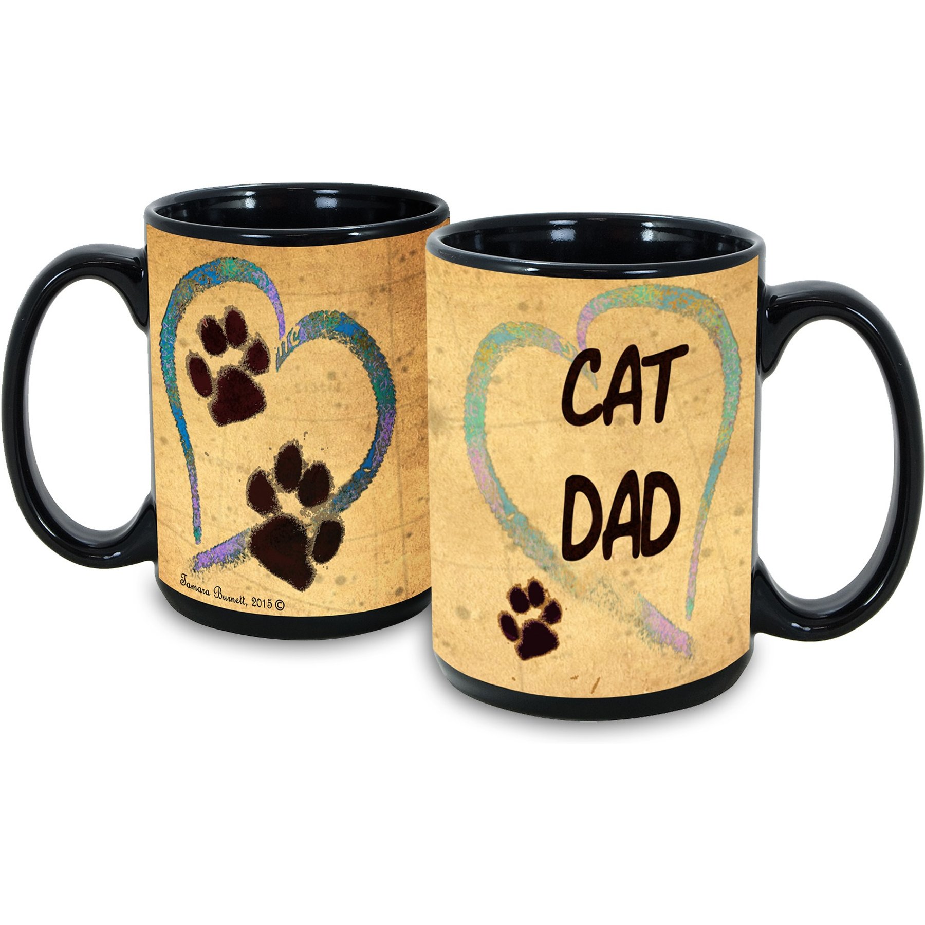 Pet Gifts USA Cat Dad Pawmarks on My Heart Coffee Mug, 15-oz