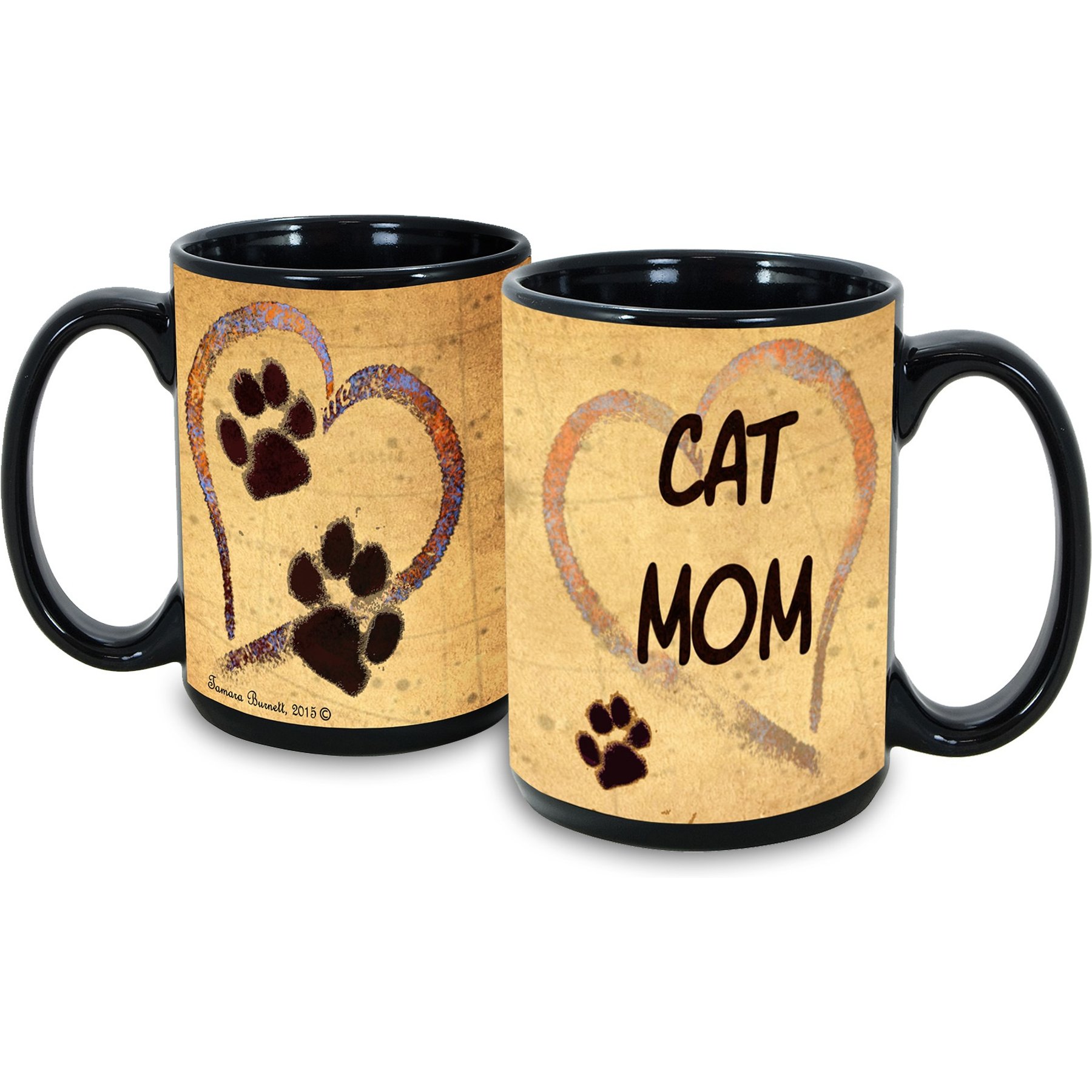 Pet Gifts USA Cat Mom Pawmarks on My Heart Coffee Mug, 15-oz