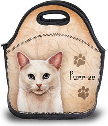 Pet Gifts USA White Cat Blue Eyes Pawtastic Lunch Tote Bag, 12 x 12 x 0.5-in