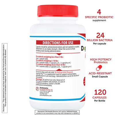 Show full view: Pet Health Pharma Azovast Plus Capsule Kidney Supplement for Dogs & Cats, 120 count slide 7 of 11