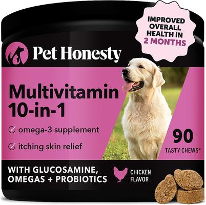 Show full view: Pet Honesty 10-for-1 Multivitamin with Glucosamine Soft Chews Dog Supplement, 90 count + Pet Honesty Wild Alaskan Salmon Oil Dog & Cat Supplement, 32-oz bottle slide 2 of 9