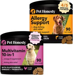 Pet Honesty Allergy Relief Snacks Immunity Strength & Digestive Health Soft Chews Dog Supplement, 90 count & Pet Honesty 10-for-1 Multivitamin with Glucosamine Snacks Soft Chews Dog Supplement, 90 count