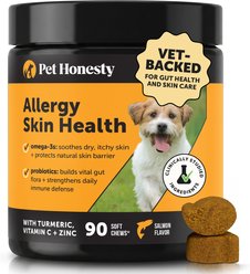 Pet Honesty Allergy Skin Health Salmon Flavored Allergy & Itch Relief, Omega-3 Supplement for Dogs, 90 count