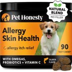 Pet Honesty Allergy Skin Health Salmon Flavored Allergy & Itch Relief, Omega-3 Supplement for Dogs, 90 count