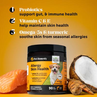 Show full view: Pet Honesty Allergy Skin Health Salmon Flavored Allergy & Itch Relief, Omega-3 Supplement for Dogs, 90 count slide 4 of 13