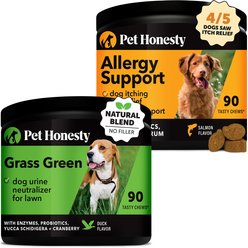 Pet Honesty Allergy Support Immunity Strength & Digestive Health + GrassGreen Snacks Cranberry Extract with Probiotics Soft Chews Dog Supplement