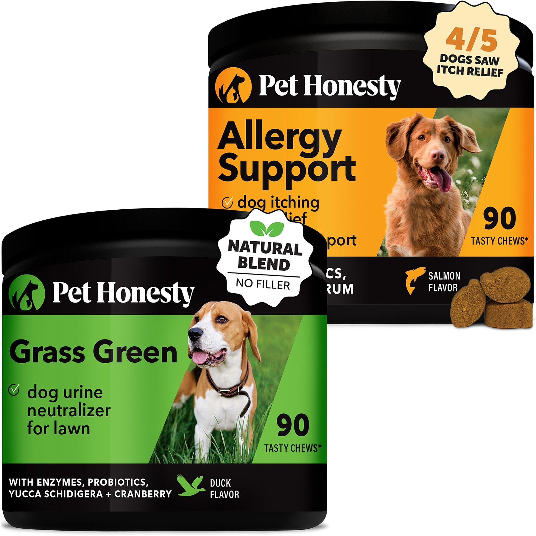 Pet Honesty Allergy Support Immunity Strength & Digestive Health + GrassGreen Snacks Cranberry Extract with Probiotics Soft Chews Dog Supplement
