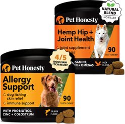 Pet Honesty Allergy Support Immunity Strength & Digestive Health + Hemp Mobility Snacks Hip + Joint Support Soft Chews Dog Supplement slide 1 of 9