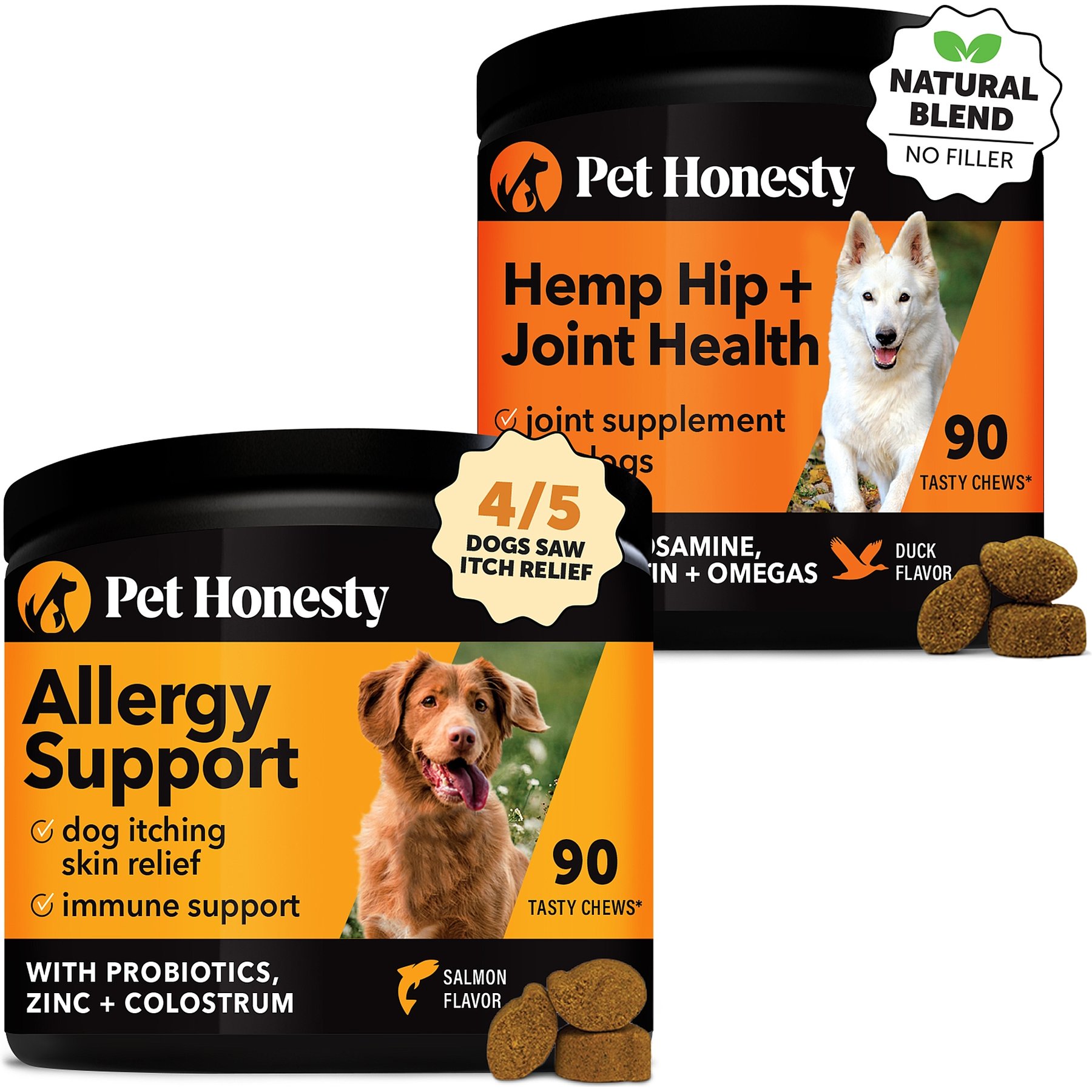 Pet Honesty Allergy Support Immunity Strength & Digestive Health + Hemp Mobility Snacks Hip + Joint Support Soft Chews Dog Supplement