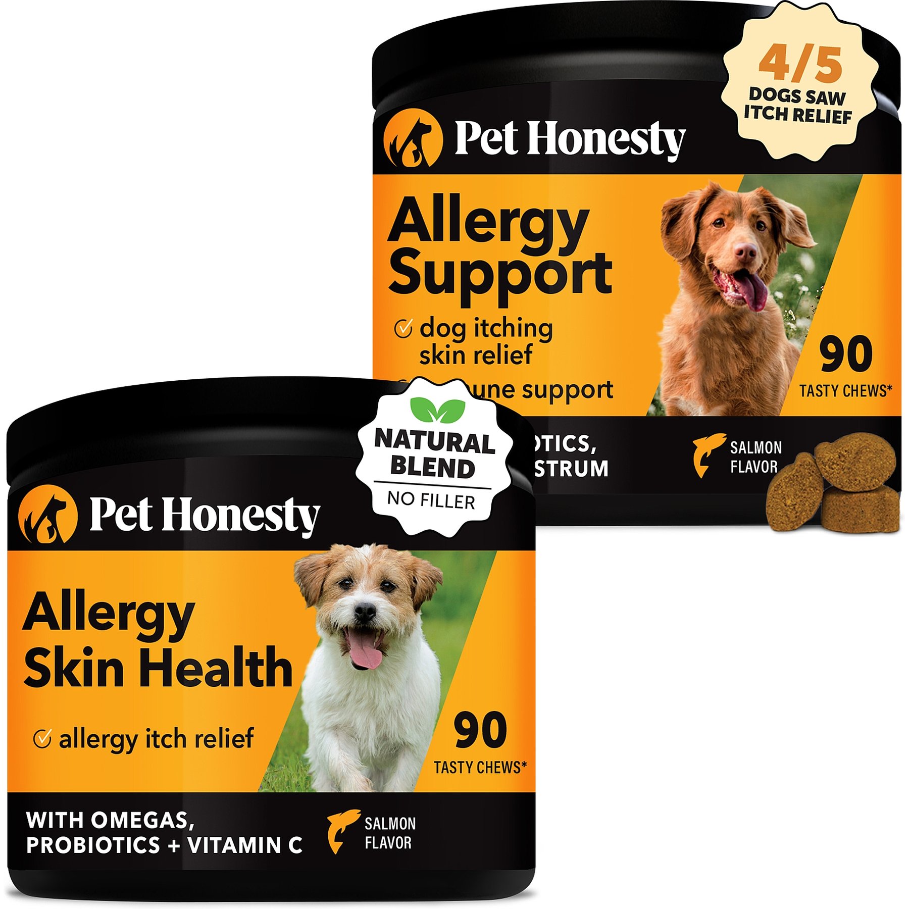 Pet Honesty Allergy Support Immunity Strength & Digestive Health Soft Chews + Allergy SkinHealth & Flaxseed, Omegas & Probiotics Dog Supplement