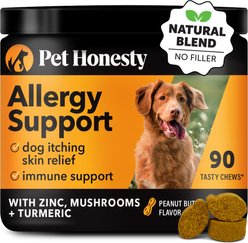 Pet Honesty Allergy Support Peanut Butter Flavored Colostrum & Turmeric Chews, Itchy Skin, Immune & Allergy Relief Supplement for Dogs, 90 count