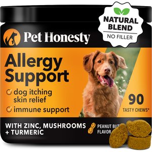 Pet Honesty Allergy Support Peanut Butter Flavored Colostrum & Turmeric Chews, Itchy Skin, Immune & Allergy Relief Supplement for Dogs, 90 count