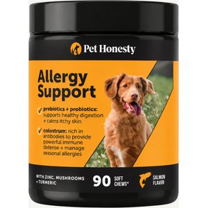 Pet Honesty Allergy Support Salmon Flavored Colostrum & Turmeric Chews, Itchy Skin, Immune & Allergy Relief Supplement for Dogs, 90 count
