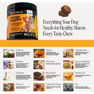 Pet Honesty Allergy Support Salmon Flavored Colostrum & Turmeric Chews, Itchy Skin, Immune & Allergy Relief Supplement for Dogs, 90 count