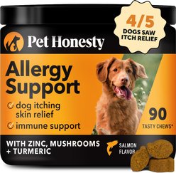 Pet Honesty Allergy Support Salmon Flavored Colostrum & Turmeric Chews, Itchy Skin, Immune & Allergy Relief Supplement for Dogs, 90 count