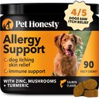 Pet Honesty Allergy Support Salmon Flavored Colostrum & Turmeric Chews, Itchy Skin, Immune & Allergy Relief Supplement for Dogs, 90 count