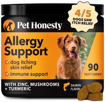 Show full view: Pet Honesty Allergy Support Salmon Flavored Colostrum & Turmeric Chews, Itchy Skin, Immune & Allergy Relief Supplement for Dogs, 90 count slide 1 of 13