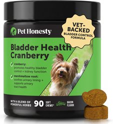 Pet Honesty Bladder Health Cranberry Bacon Flavored Soft Chews, Urinary & Kidney Supplement for Dogs, 90 count