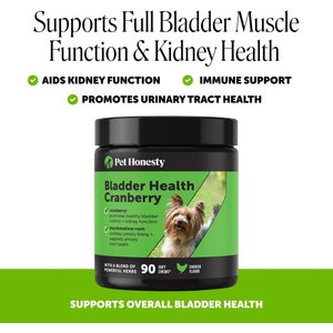 Pet Honesty Bladder Health Cranberry Chicken Flavored Soft Chews, Urinary & Kidney Supplement for Dogs, 90 count