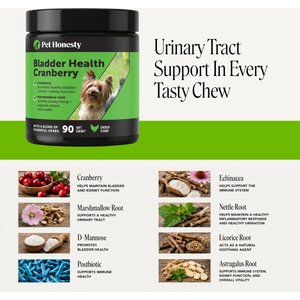 Pet Honesty Bladder Health Cranberry Chicken Flavored Soft Chews, Urinary & Kidney Supplement for Dogs, 90 count