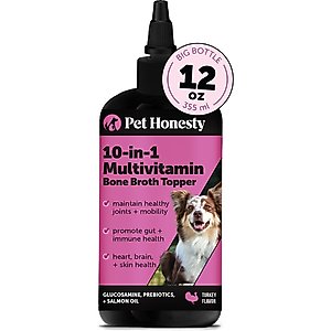 Pet Honesty Bone Broth & Salmon Oil Turkey Flavored Liquid Multivitamin for Dogs, 12-fl oz bottle