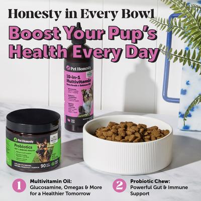 Show full view: Pet Honesty Bone Broth & Salmon Oil Turkey Flavored Liquid Multivitamin for Dogs, 12-fl oz bottle slide 8 of 11