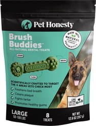 Pet Honesty Brush Buddies Large All-Natural Long Lasting Mint Dental Dog Treats, 8 count