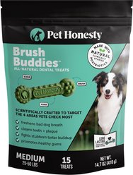 Pet Honesty Brush Buddies Medium All-Natural Long Lasting Mint Dental Dog Treats, 15 count