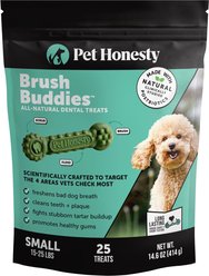 Pet Honesty Brush Buddies Small All-Natural Long Lasting Mint Dental Dog Treats, 25 count