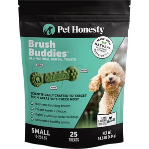 Pet Honesty Brush Buddies Small All-Natural Long Lasting Mint Dental Dog Treats, 25 count