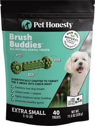 Pet Honesty Brush Buddies X-Small All-Natural Long Lasting Mint Dental Dog Treats, 40 count