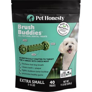 Pet Honesty Brush Buddies X-Small All-Natural Long Lasting Mint Dental Dog Treats, 40 count