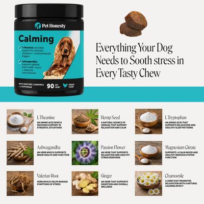 Show full view: Pet Honesty Calming Hemp Chicken Flavored Calming & Anxiety Chews Supplement for Dogs, 90 count slide 5 of 13