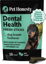 Pet Honesty Dental Health Fresh Sticks Mint Plaque Off Dental & Teeth Cleaning Dog Dental Chews, 16 count