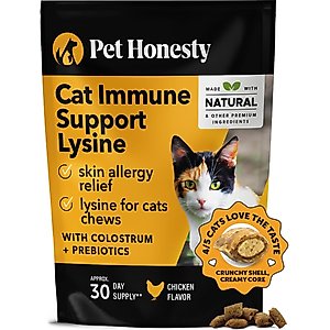 Pet Honesty Dual Texture Chicken Flavored Immune Support Lysine Chews for Cats, 3.7-oz pouch