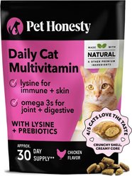 Pet Honesty Dual Texture Chicken Flavored Multivitamin Omega-3 & Lysine Chews for Cats, 3.7-oz pouch